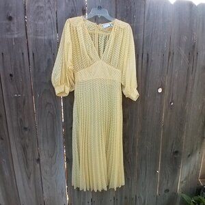 ASOS DESIGN DRESS WOMENS SZ 4 YELLOW SEE THROUGH SHEER PLATED ZIP V NECK